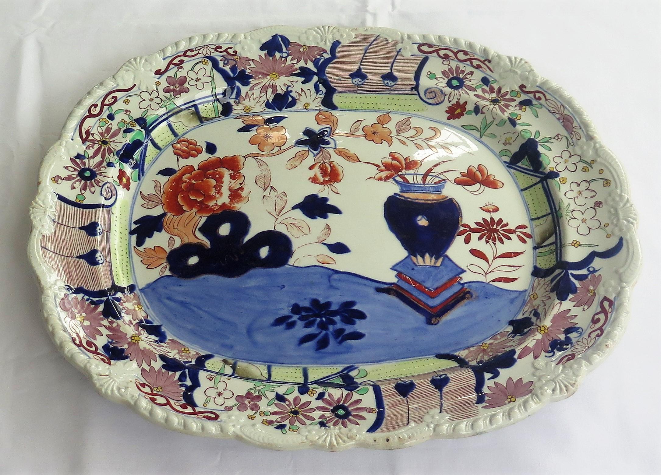 George III Georgian Mason's Ironstone Large Platter in Vase and Rock Pattern, Circa 1815