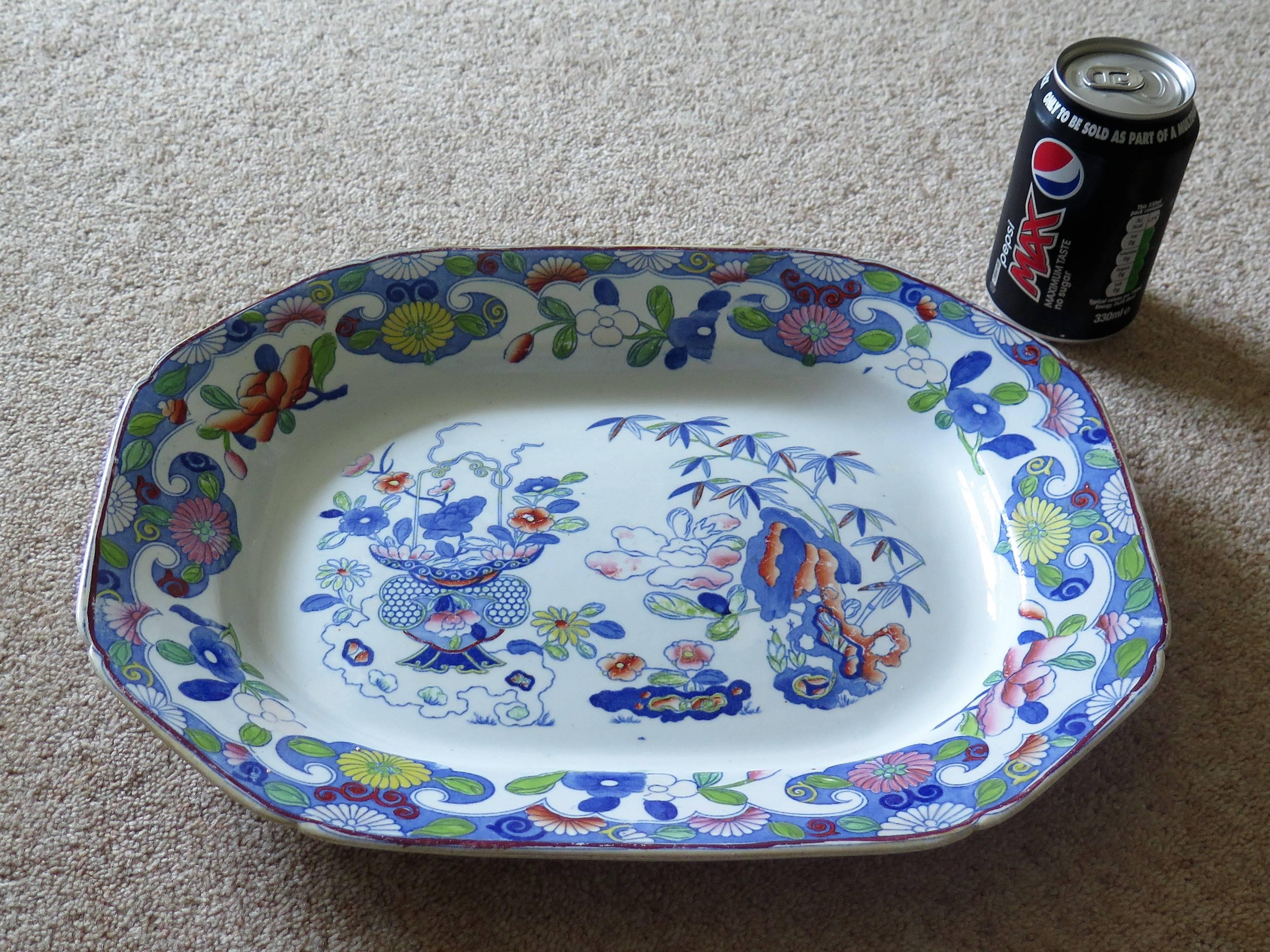 Large Early Mason's Ironstone Platter, Bamboo and Basket Pattern, Ca. 1815 1