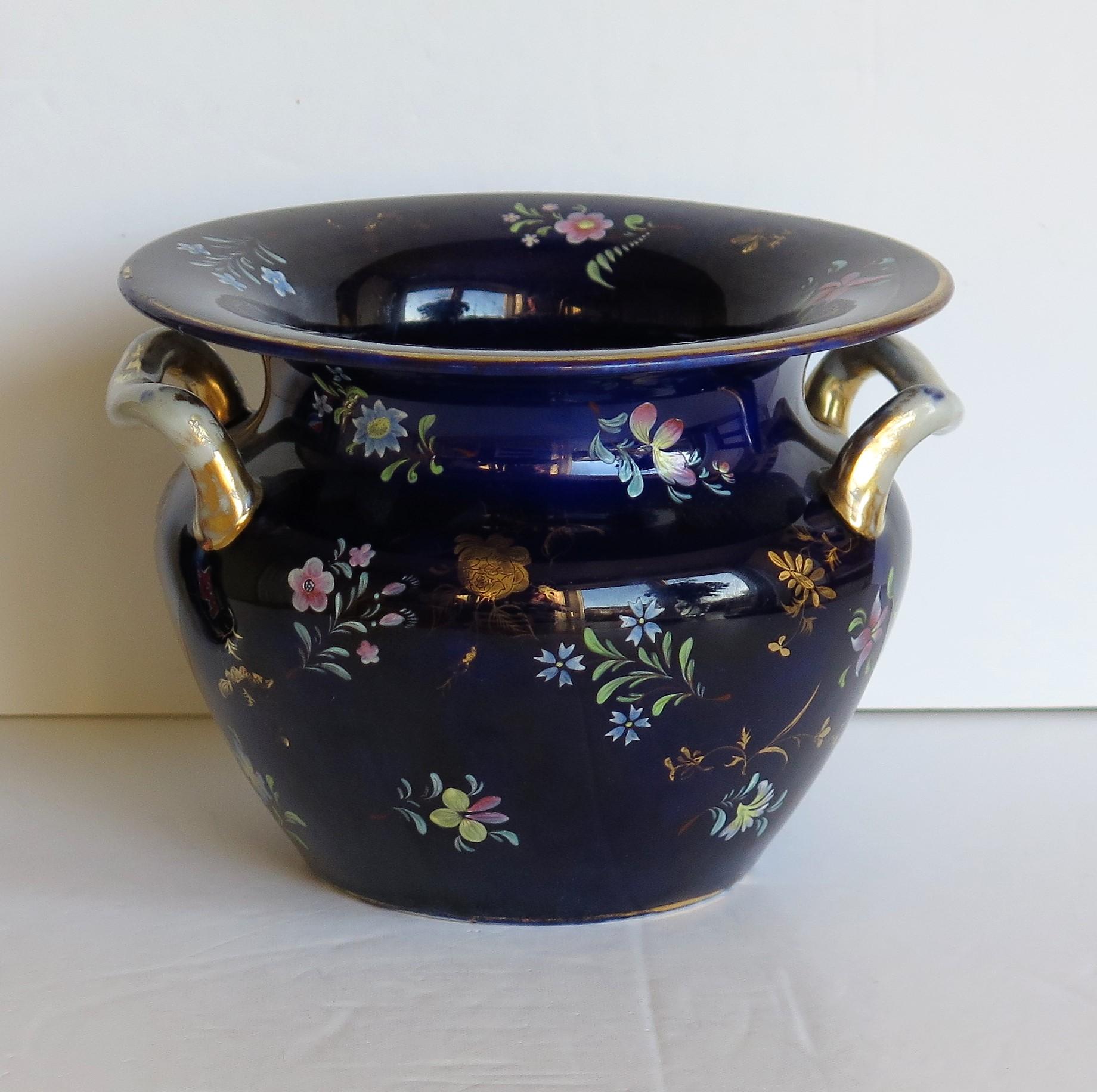 Georgian Large Early Masons Ironstone Pot-Pourri Vase Hand Painted Flowers, circa 1820