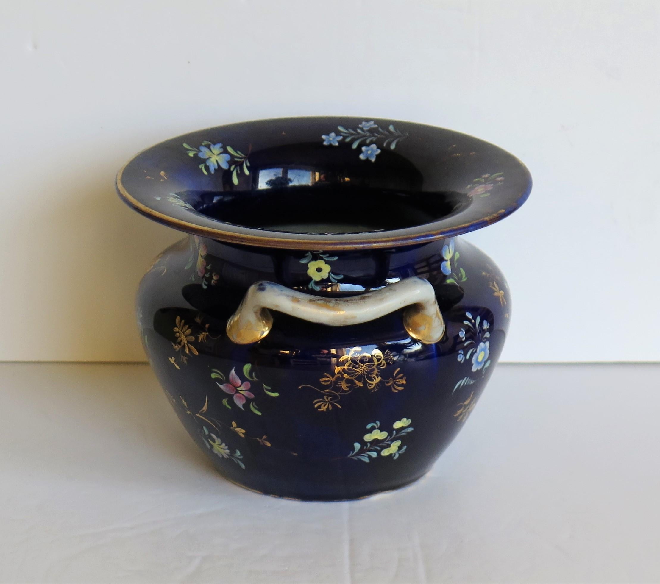 Hand-Painted Large Early Masons Ironstone Pot-Pourri Vase Hand Painted Flowers, circa 1820