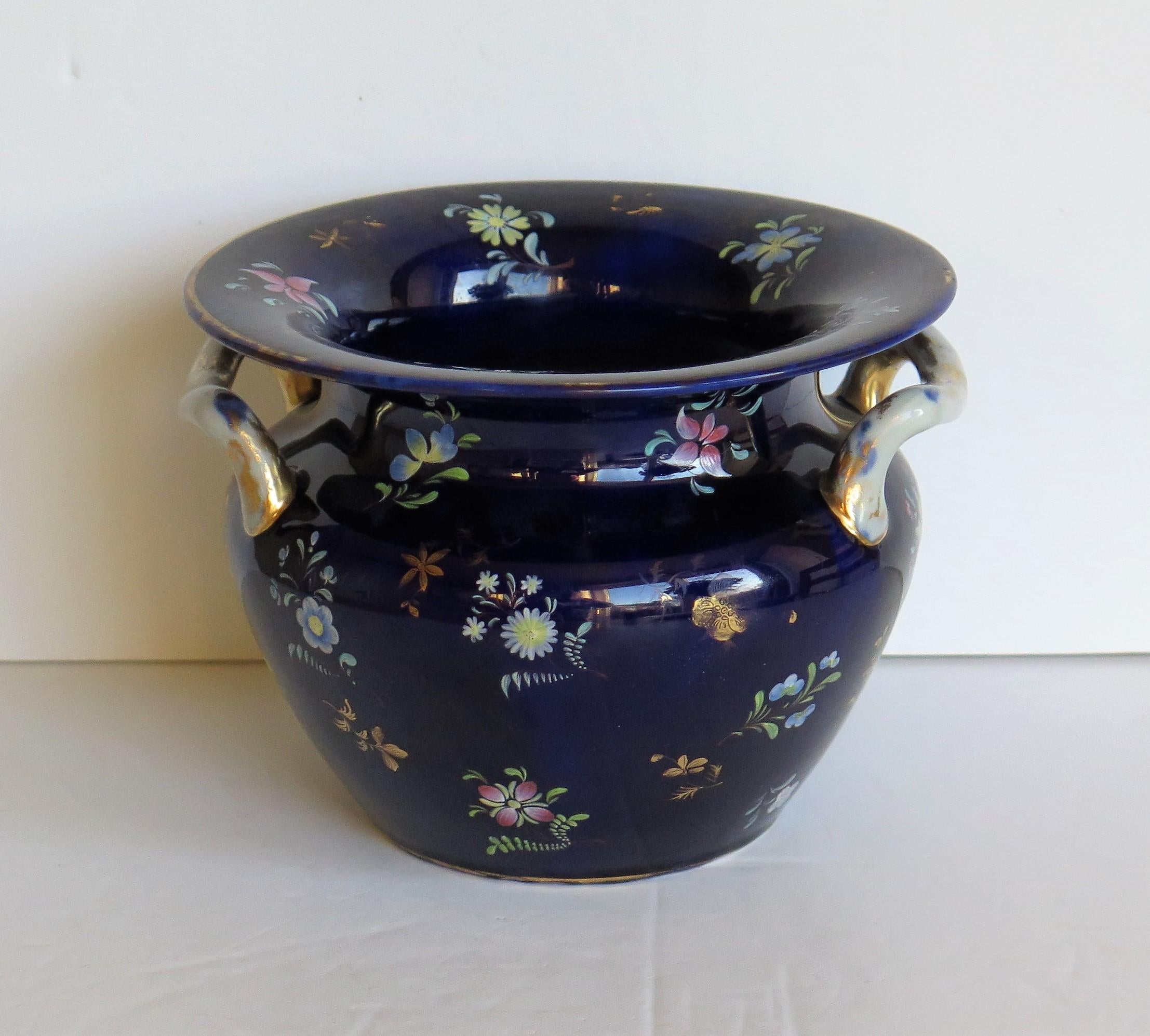 19th Century Large Early Masons Ironstone Pot-Pourri Vase Hand Painted Flowers, circa 1820