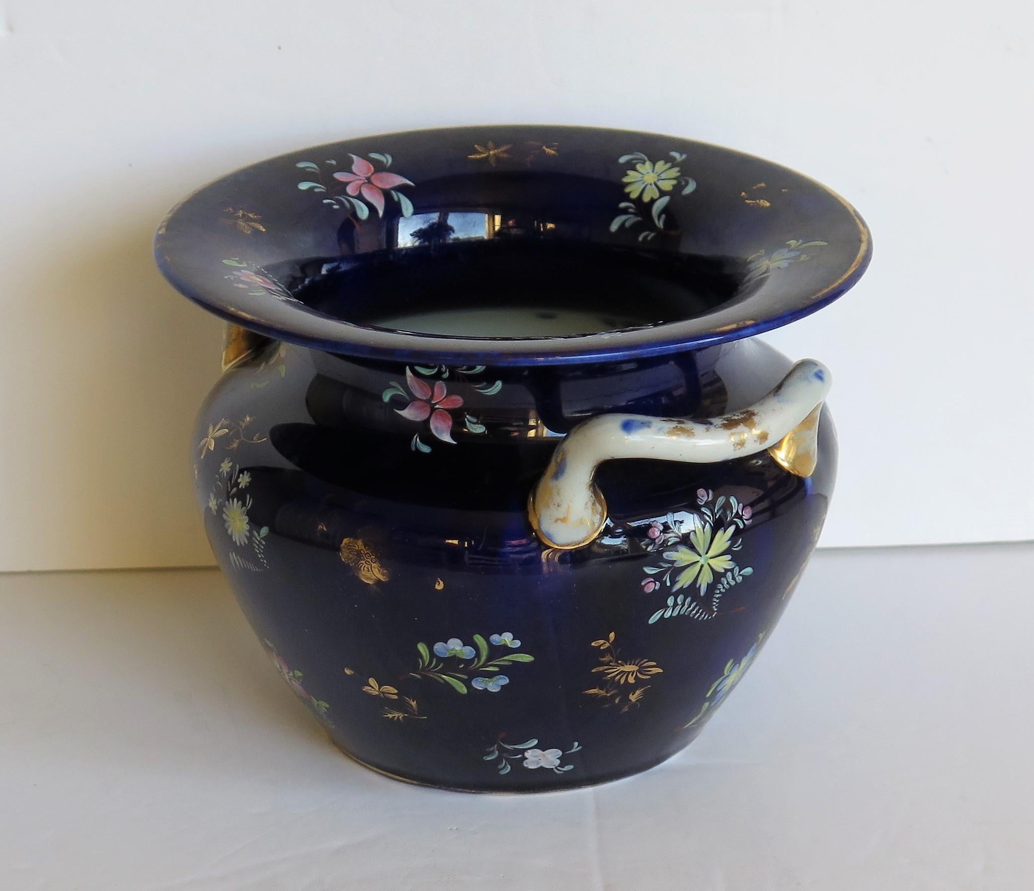 Large Early Masons Ironstone Pot-Pourri Vase Hand Painted Flowers, circa 1820 1