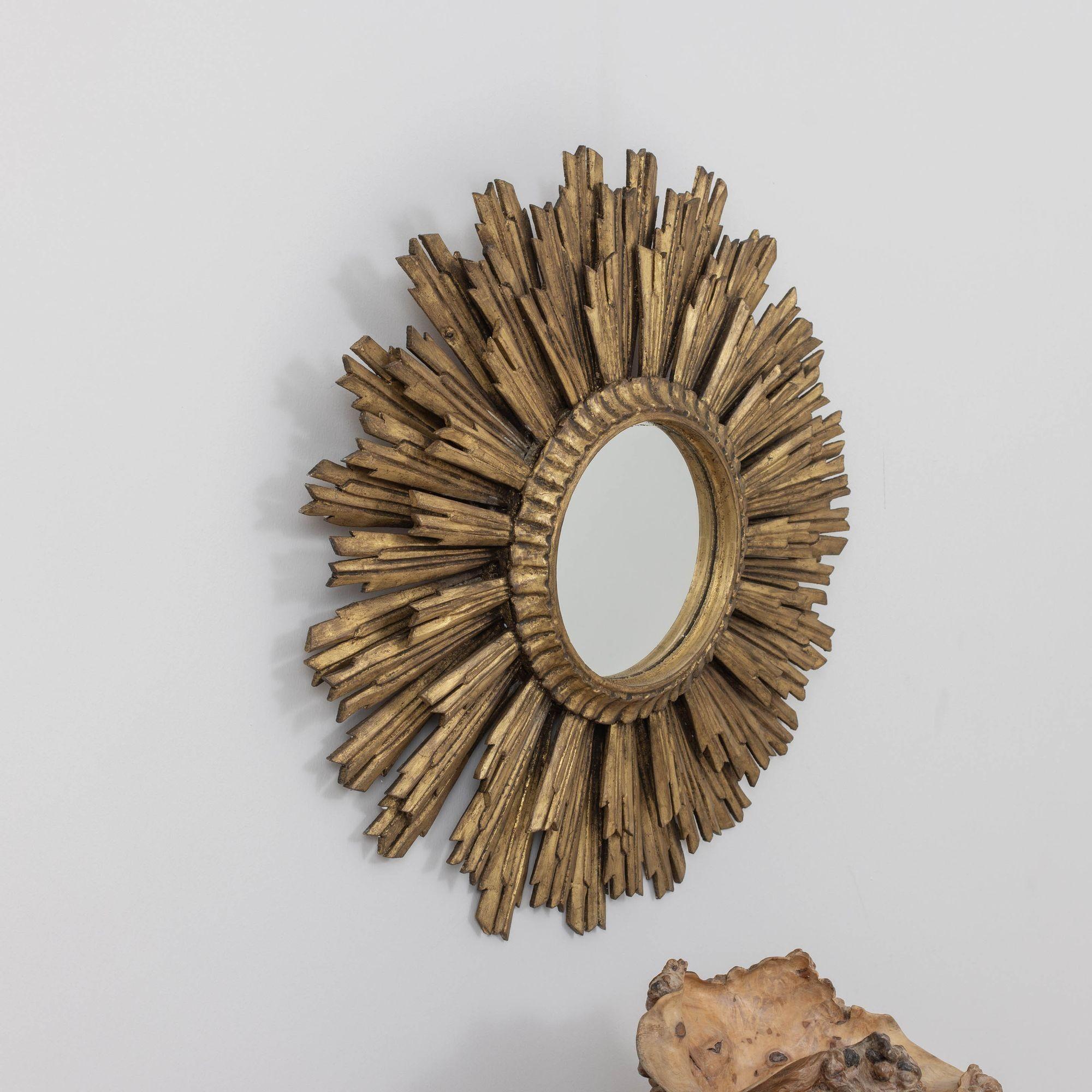 Large Early -Mid 20th c. French Art Deco Giltwood Sunburst Mirror For Sale 7
