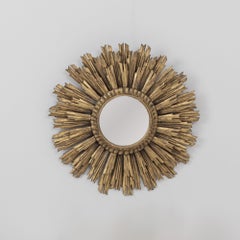 Groß Anfang - Mitte 20. Französisch Art Deco Giltwood Sunburst Spiegel