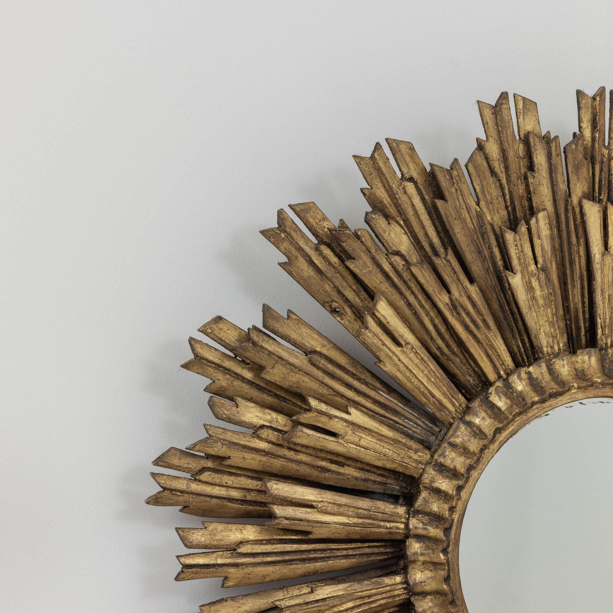 Mid-Century Modern Large Early -Mid 20th c. French Art Deco Giltwood Sunburst Mirror For Sale