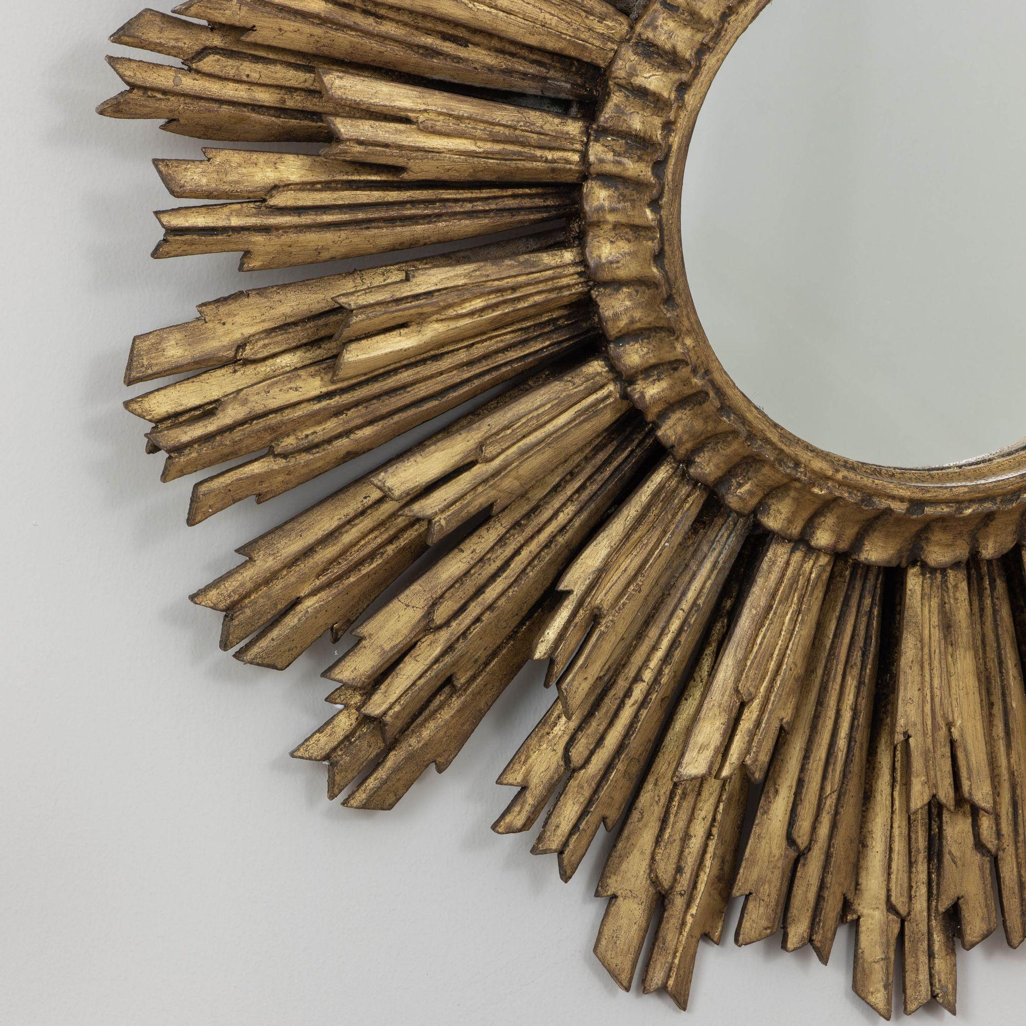 20th Century Large Early -Mid 20th c. French Art Deco Giltwood Sunburst Mirror For Sale