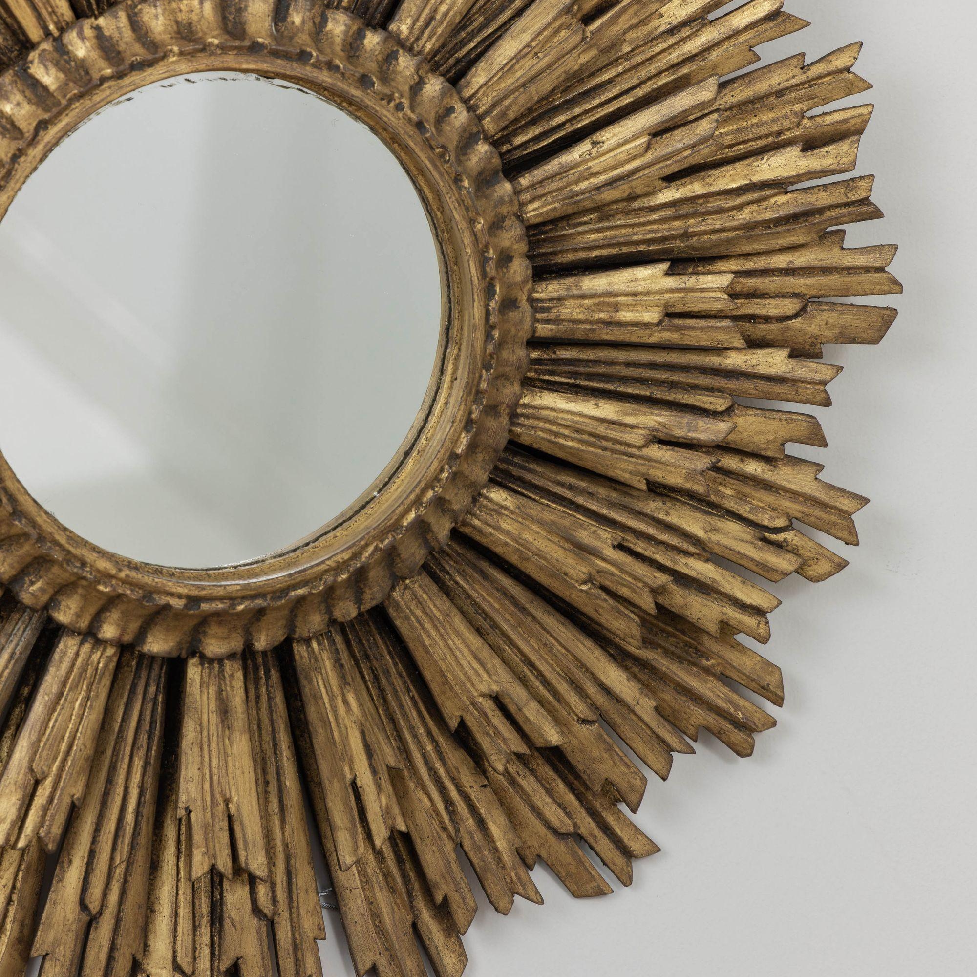 Large Early -Mid 20th c. French Art Deco Giltwood Sunburst Mirror For Sale 2