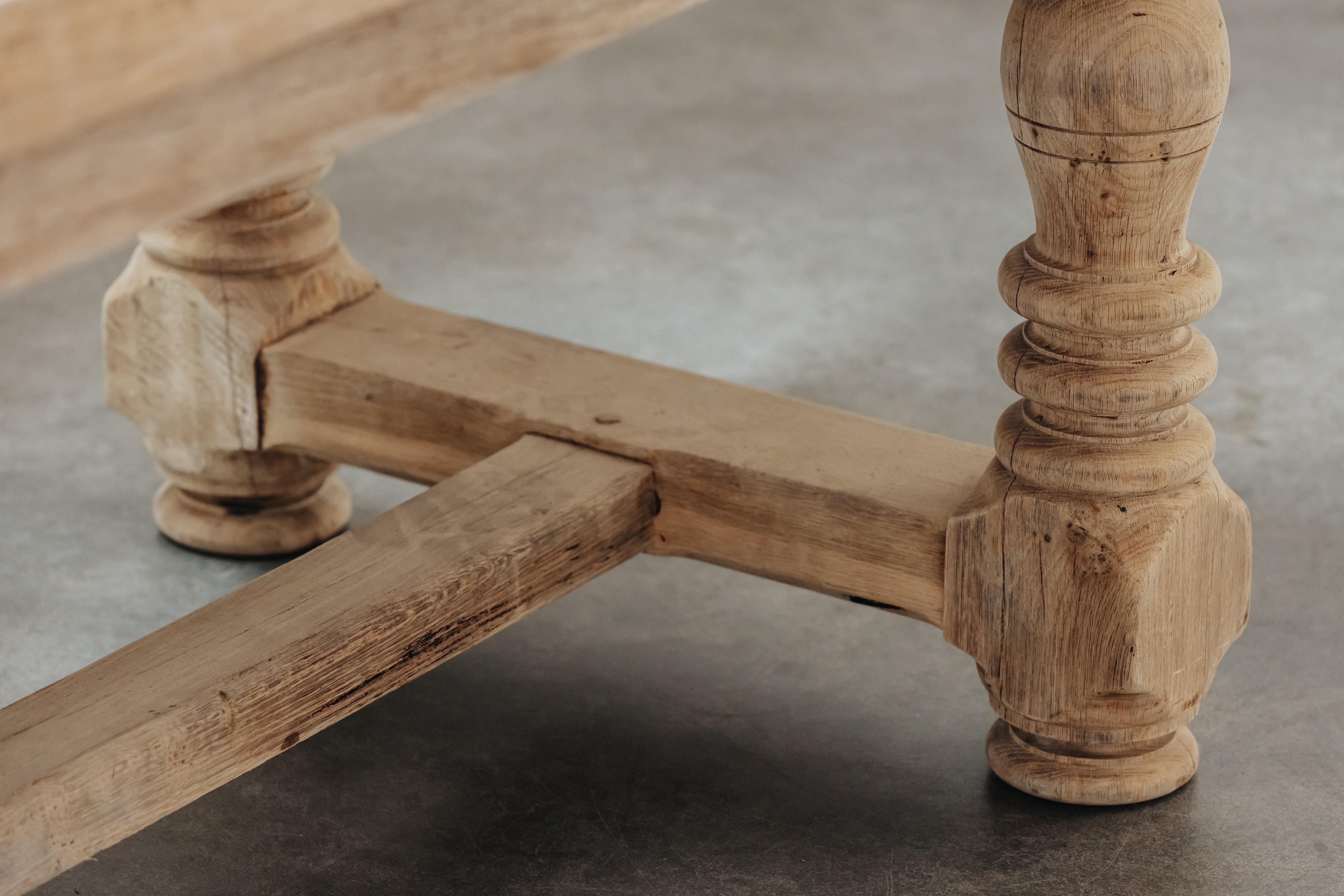 Large Early Oak Dining Table From France, Circa 1940.  Solid oak construction in light oak.  Very sturdy model with light wear and use.