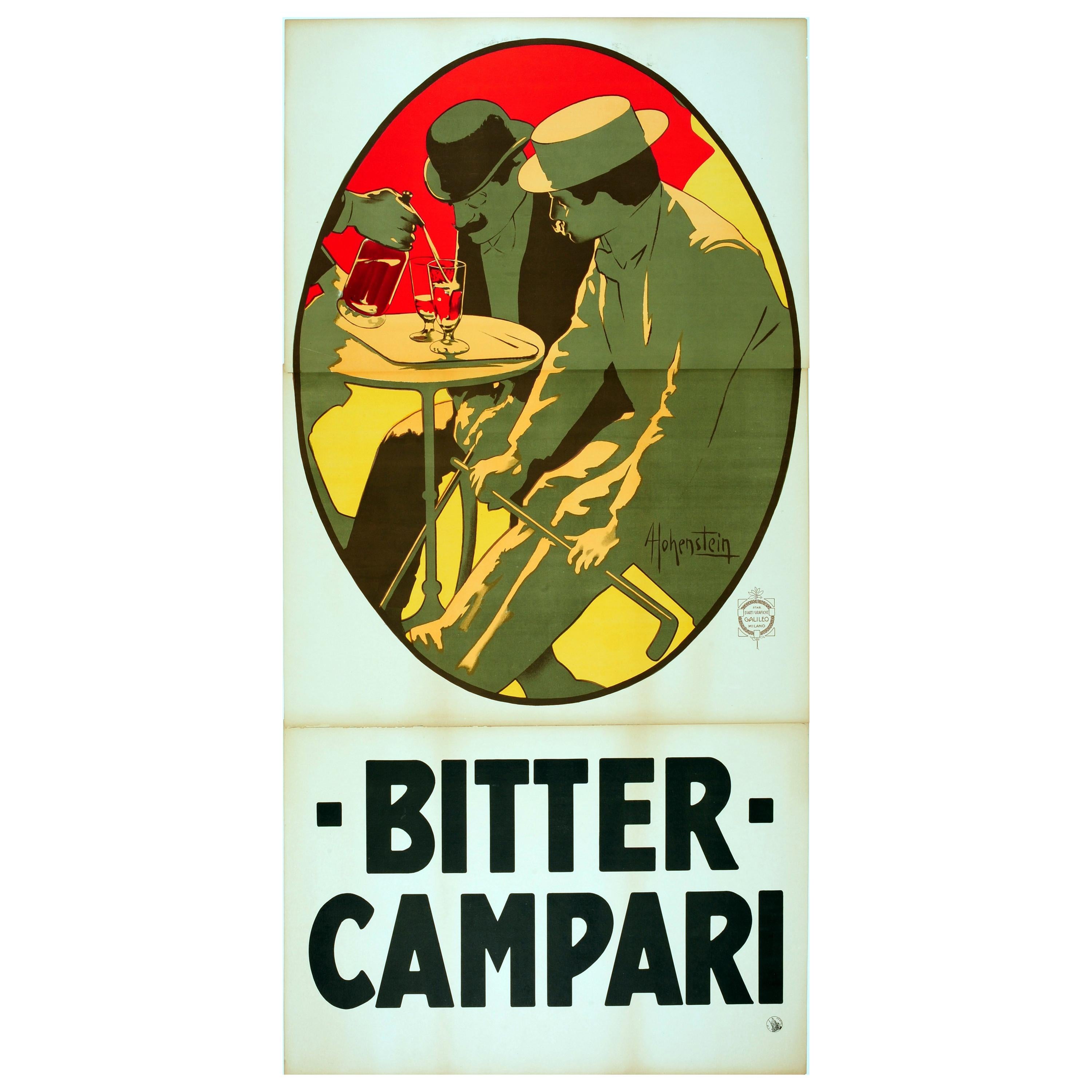 Large Early Original Antique Drink Advertising Poster - Bitter Campari Aperitif For Sale