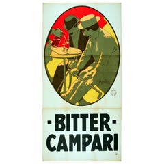 Large Early Original Vintage Drink Advertising Poster - Bitter Campari Aperitif