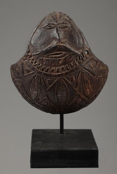 Large Early Papua New Guinea Carved Coconut Scoop or Spoon with Figure