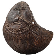 Large Early Papua New Guinea Carved Coconut Scoop or Spoon with Figure
