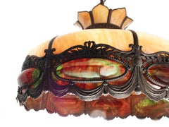 Large Early Stained Slump Glass Chandelier