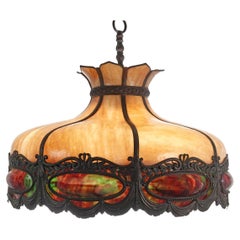 Large Early Stained Slump Glass Chandelier