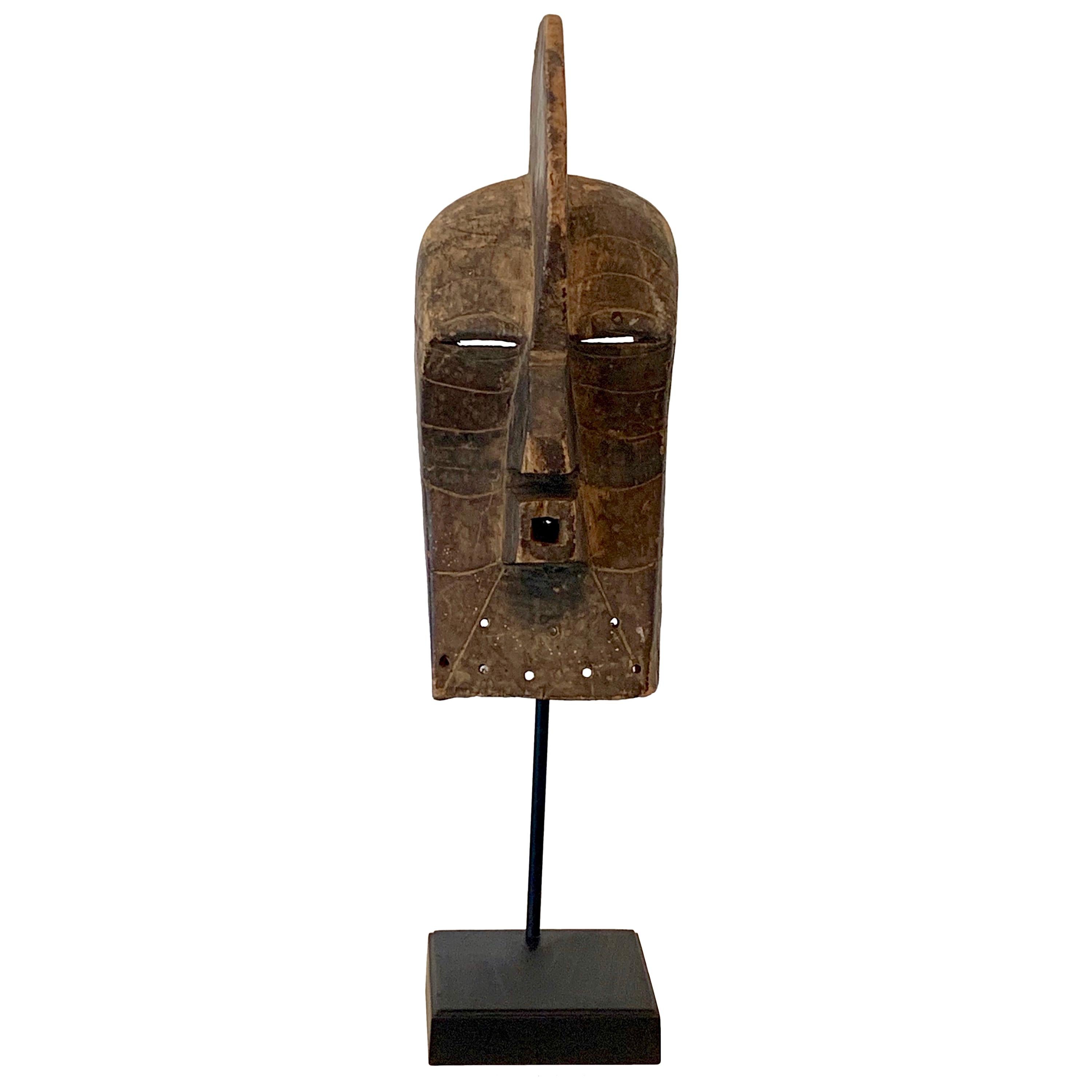Large Early Tribal African Wood Mask on Custom Iron Stand For Sale