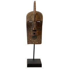 Antique Large Early Tribal African Wood Mask on Custom Iron Stand
