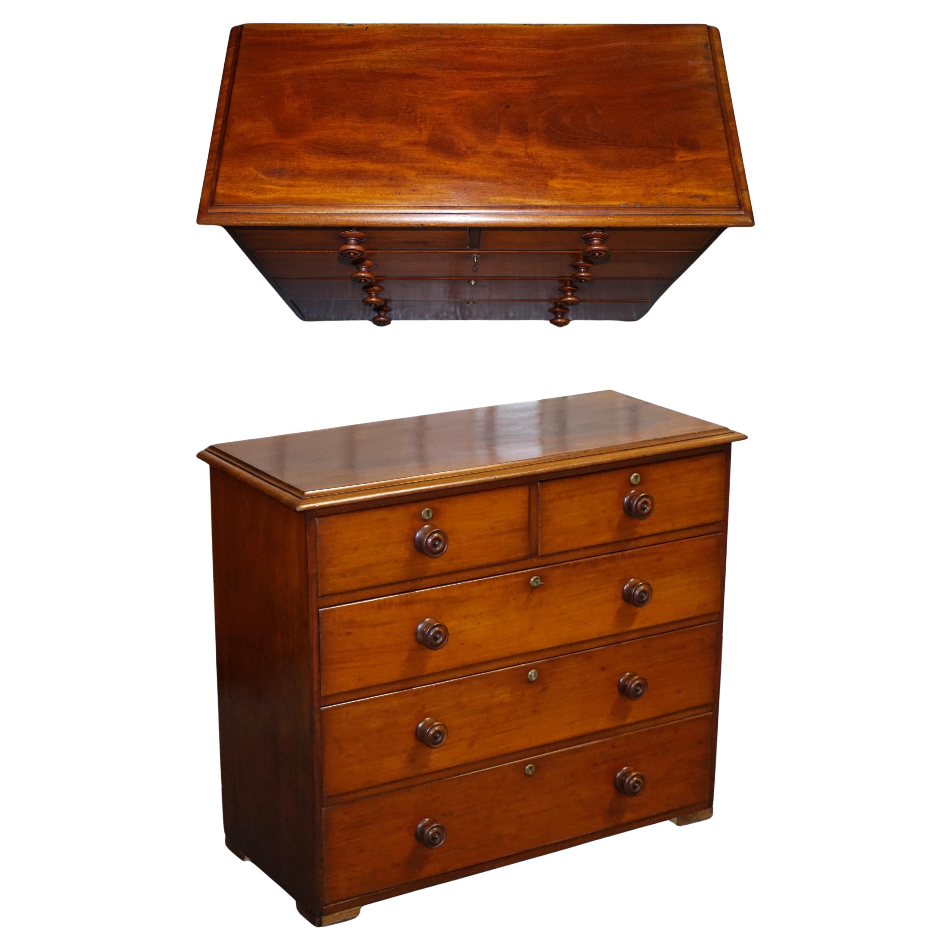 LARGE EARLY VICTORIAN CHEST OF DRAWERS WITH ORIGiNAL KNOBS AND LOCKS For Sale