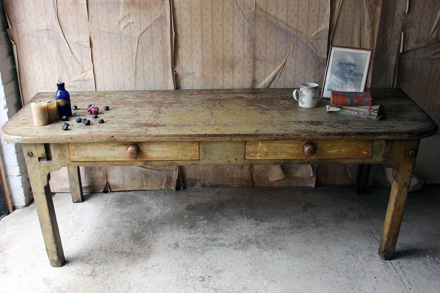 Mid-19th Century Large Early Victorian Painted Pine Dairy Table, Ex Lowther Castle, circa 1840