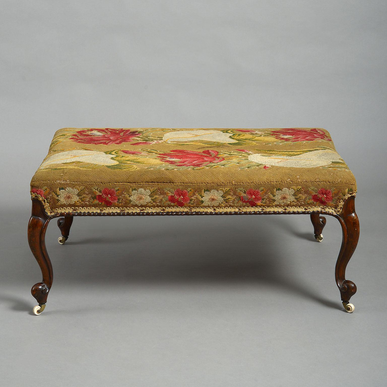 Mid-19th Century Large Early Victorian Walnut Stool