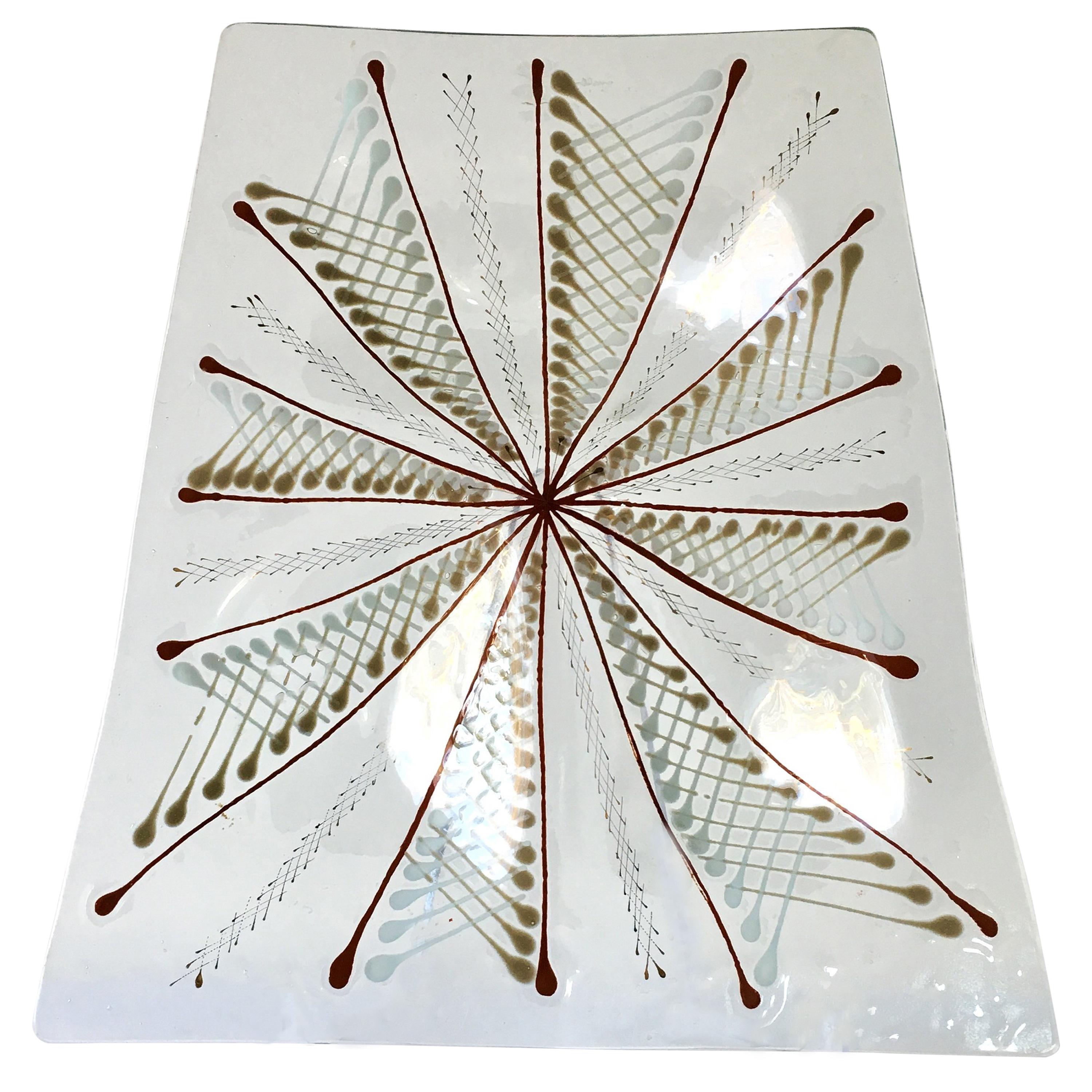 Large Early Wells Street Studio Abstract Fused Glass Plate by Higgins For Sale