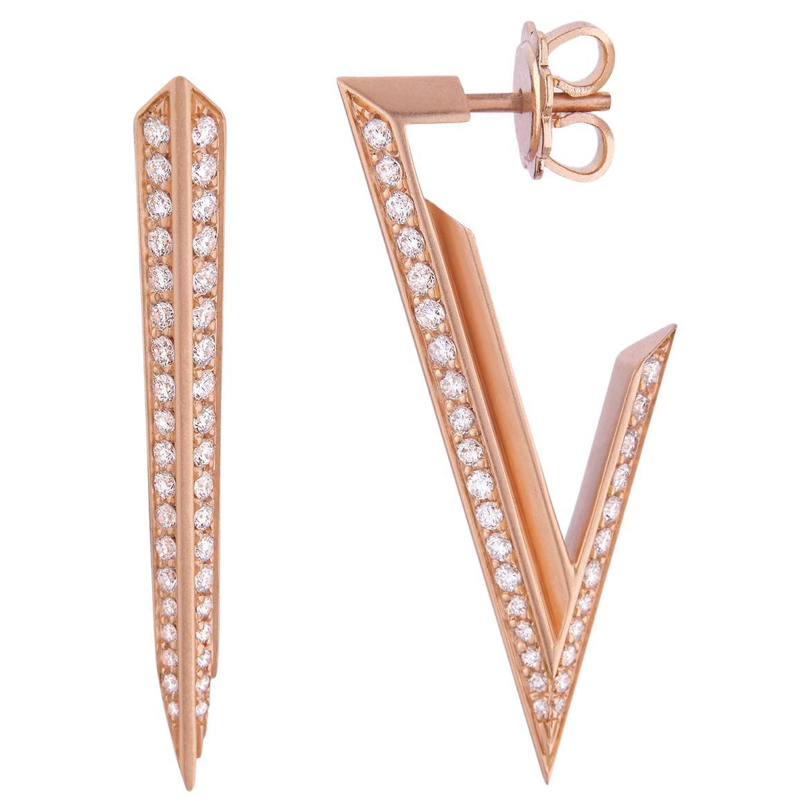 Large Earrings crafted in 18K Rose Gold & White Diamonds 0.85 ct.  For Sale