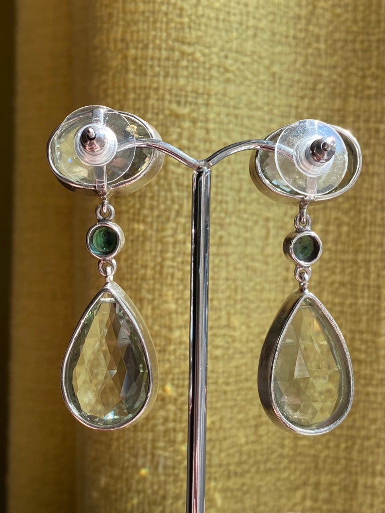 Large Earrings with Tourmalines Dangling with Green Quartz in Sterling ...