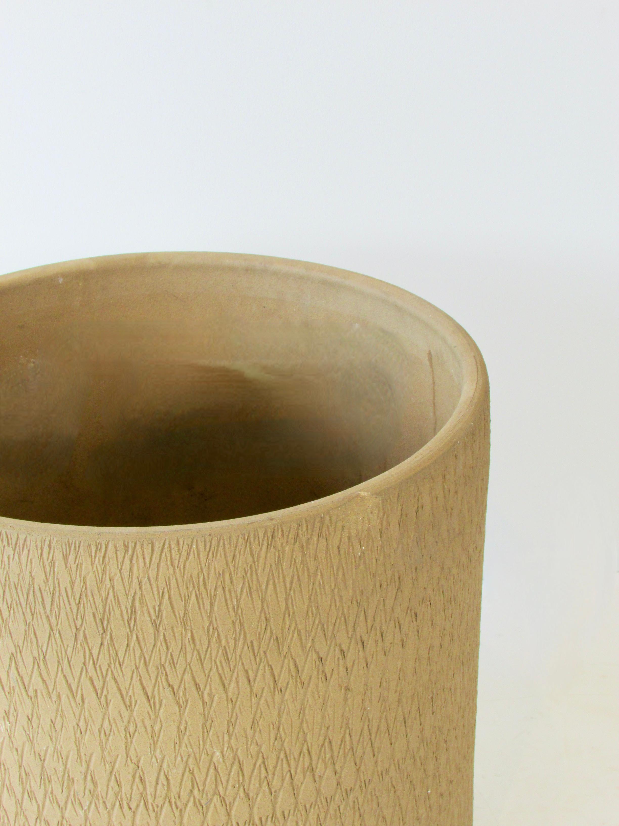 Fired Large Earth Tone Gainey Planter Pot with Organic Sgrafitto Design