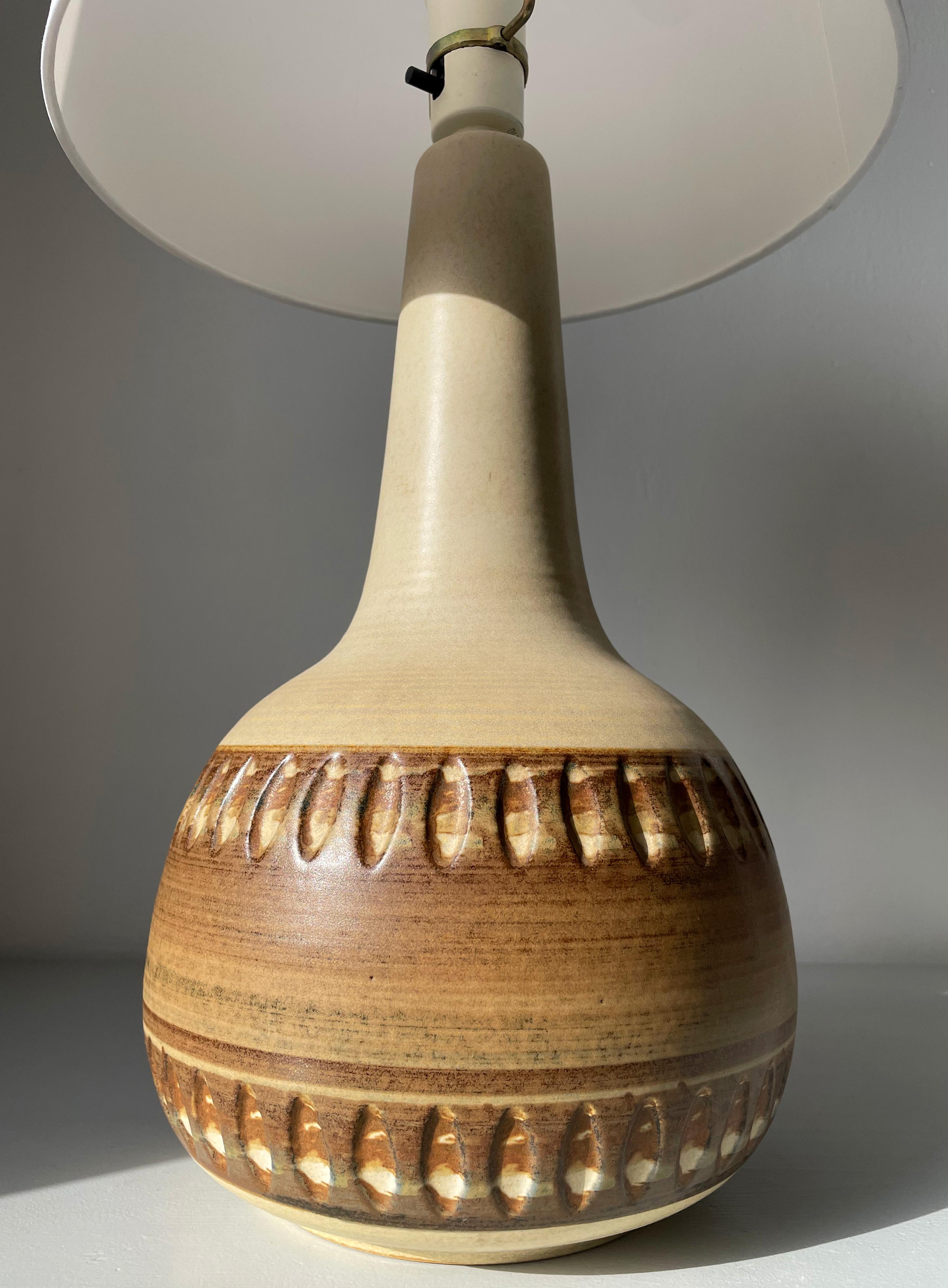 Tall 1960s Danish Modern Earth Toned Stoneware Søholm Lamp For Sale 1