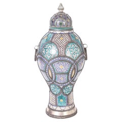 Large Earthenware and Metal Moroccan Lidded Urn