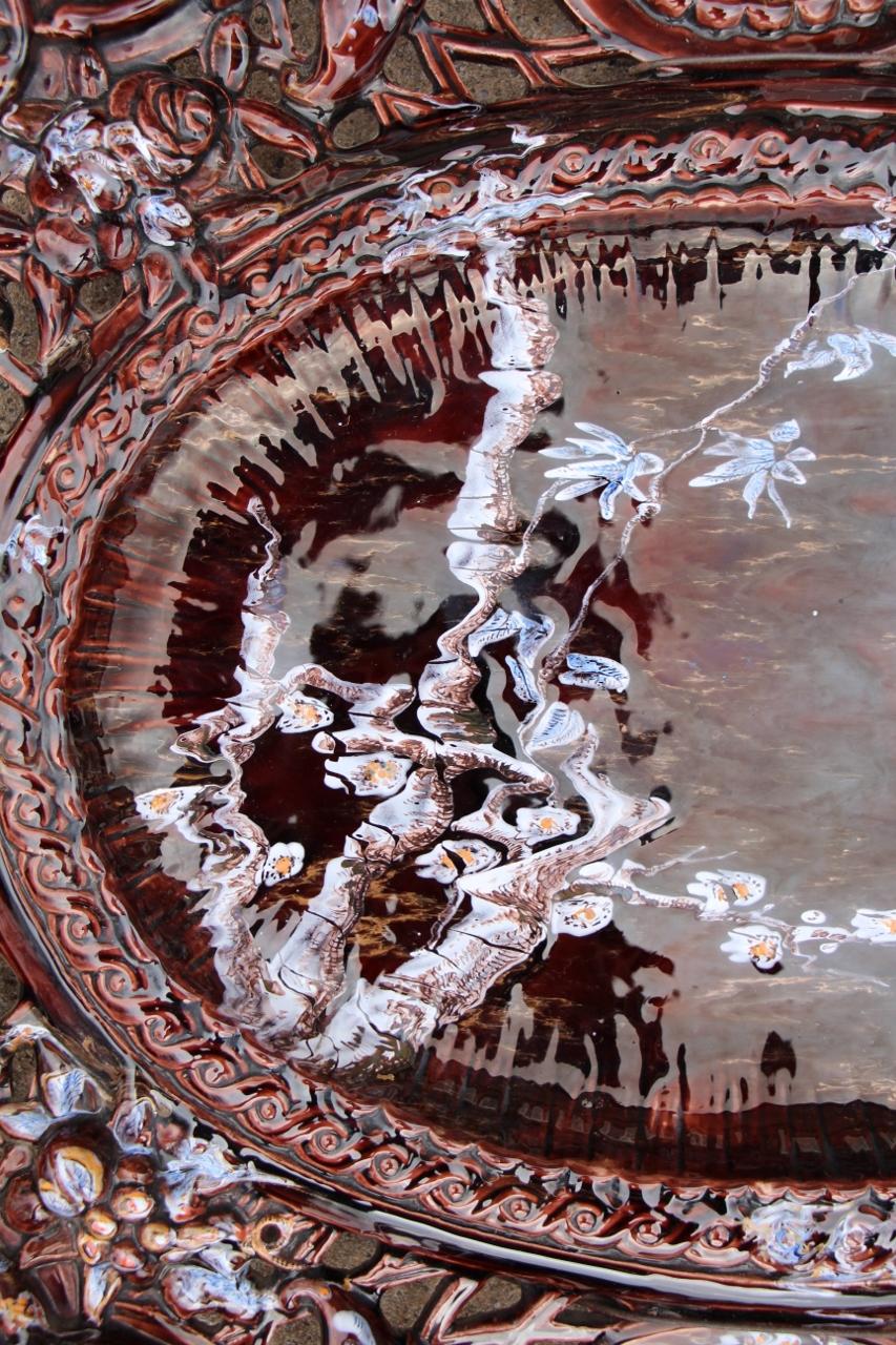 Art nouveau Large Earthenware Platter From Saint-clément And Emile Gallé en vente