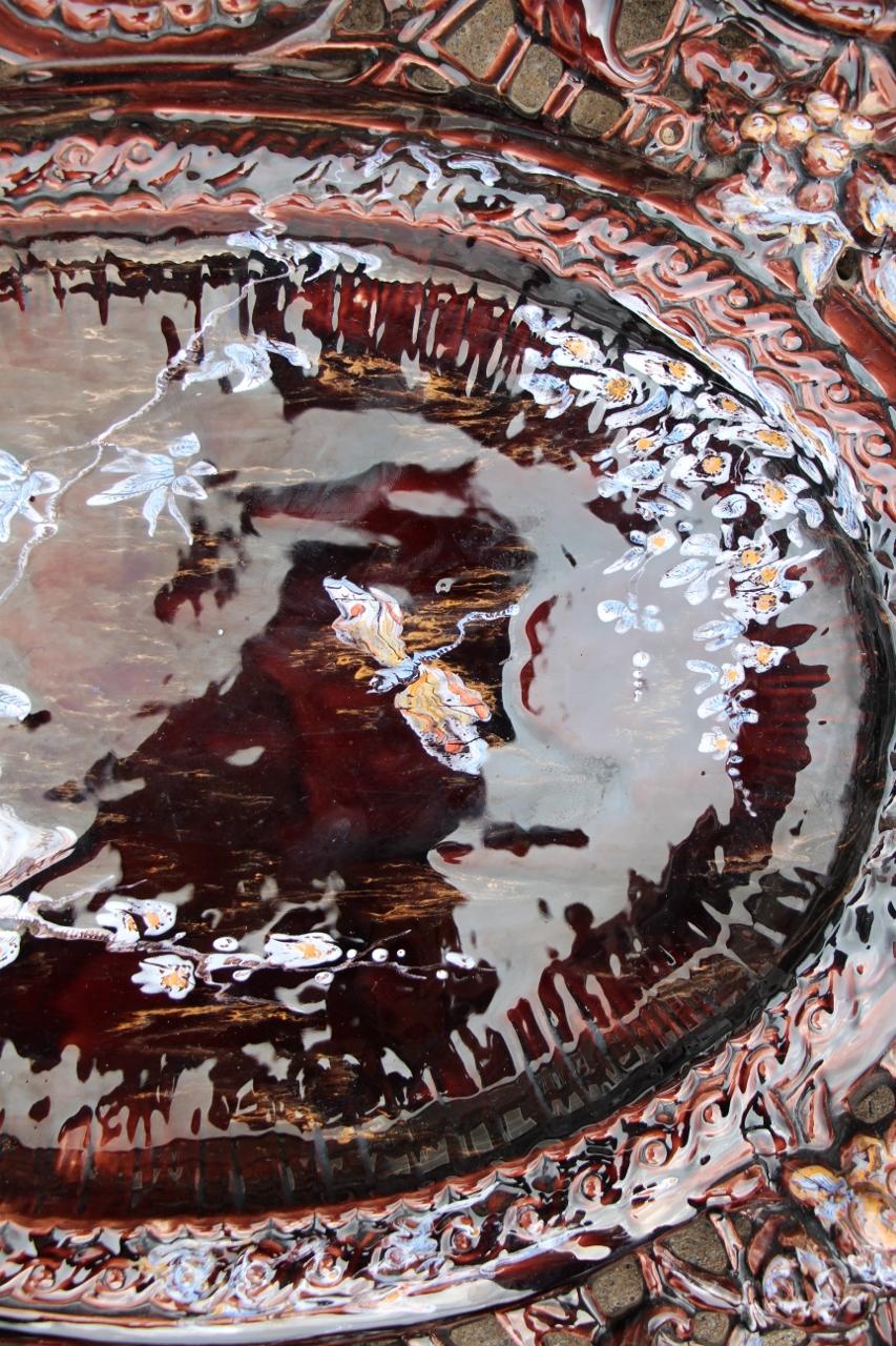 Français Large Earthenware Platter From Saint-clément And Emile Gallé en vente