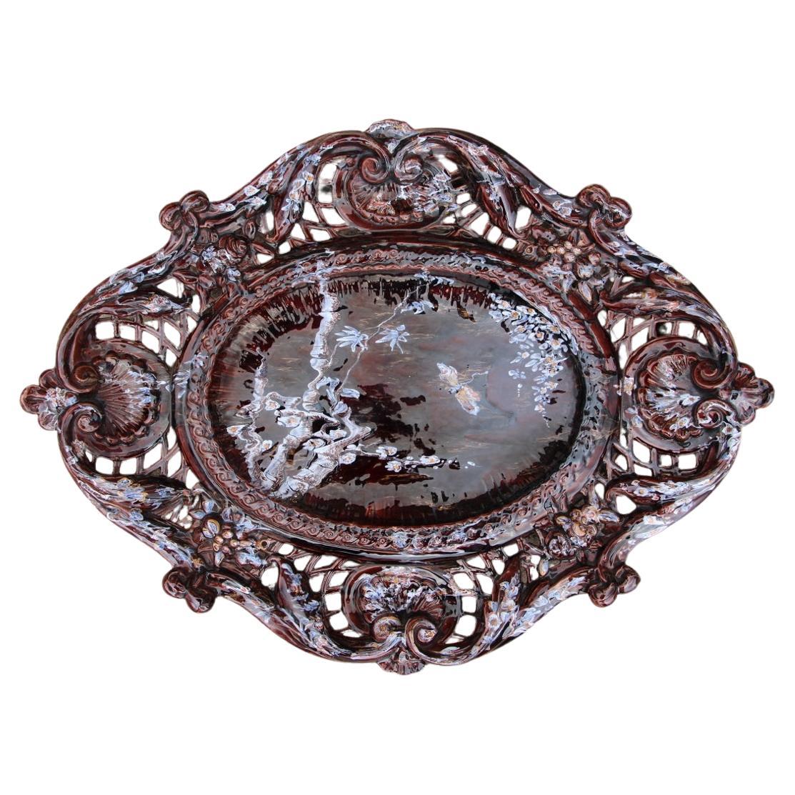 Large Earthenware Platter From Saint-clément And Emile Gallé en vente