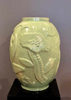 Large earthenware vase with celadon/green glaze, Swedish Modern