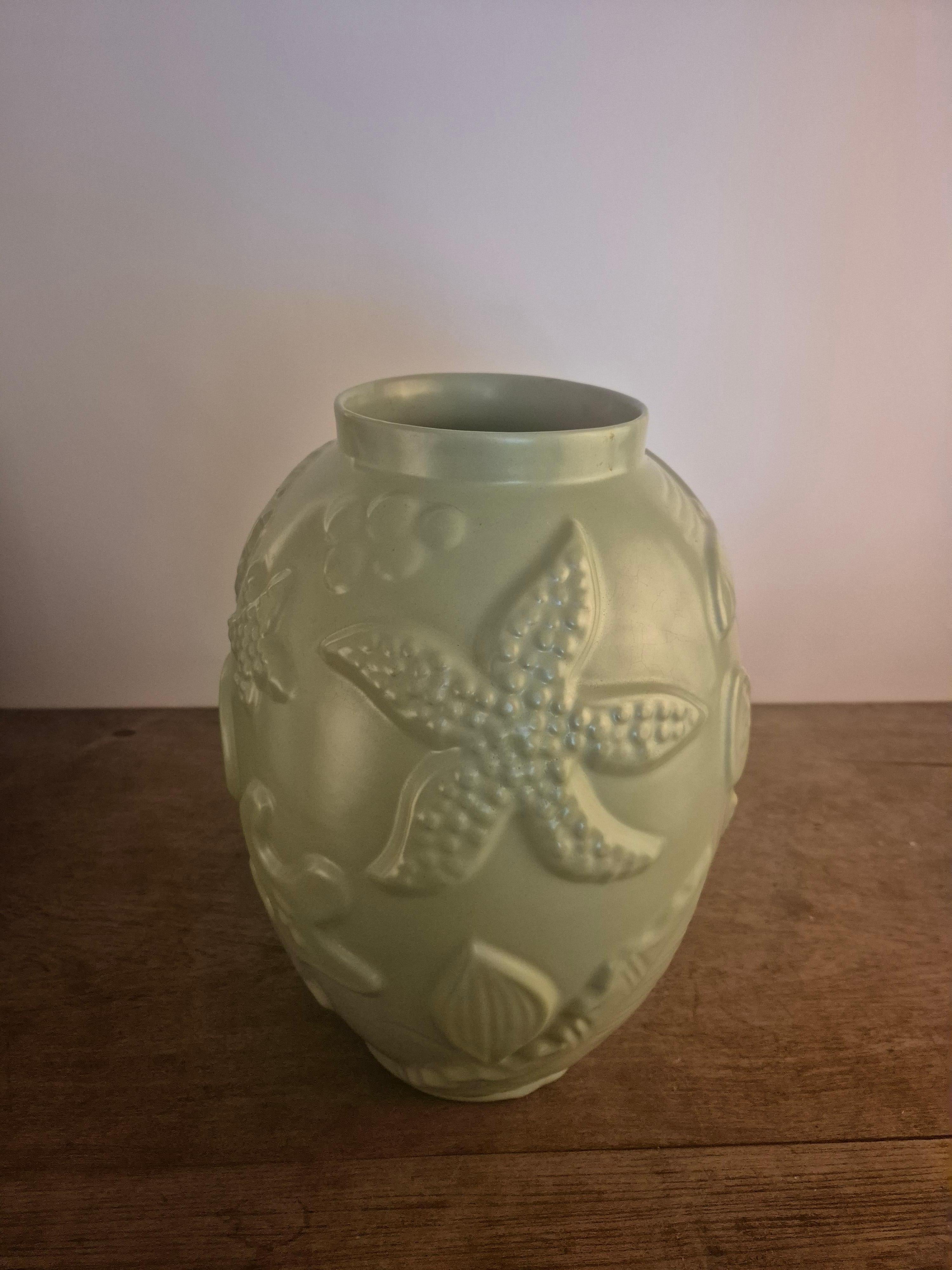 Large earthenware vase with celadon/green glaze, Swedish Modern In Good Condition In Stockholm, SE