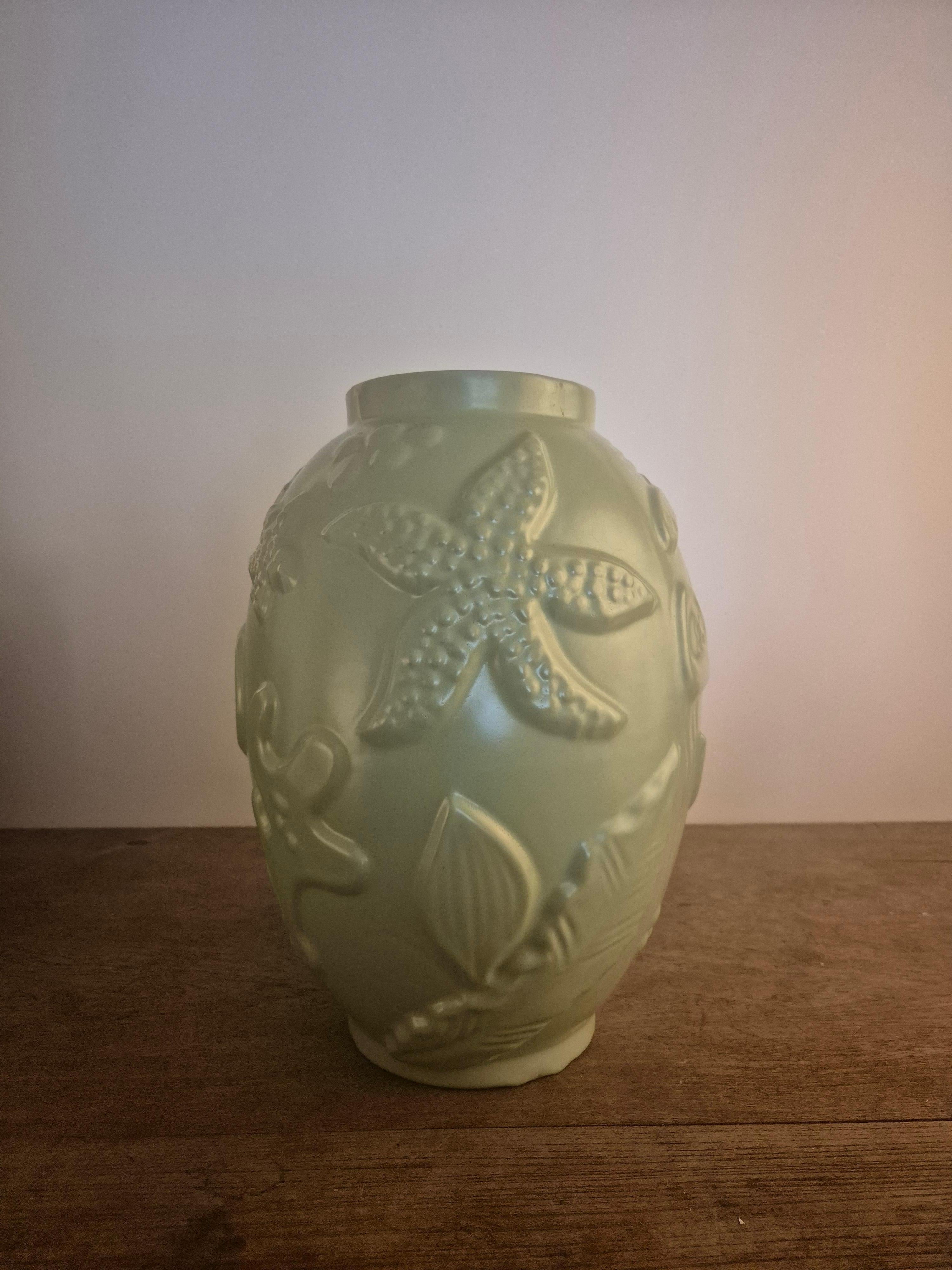20th Century Large earthenware vase with celadon/green glaze, Swedish Modern