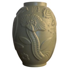 Large earthenware vase with celadon/green glaze, Swedish Modern