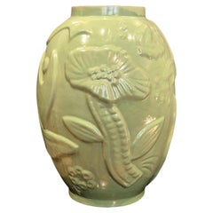Large earthenware vase with celadon/green glaze, Swedish Modern