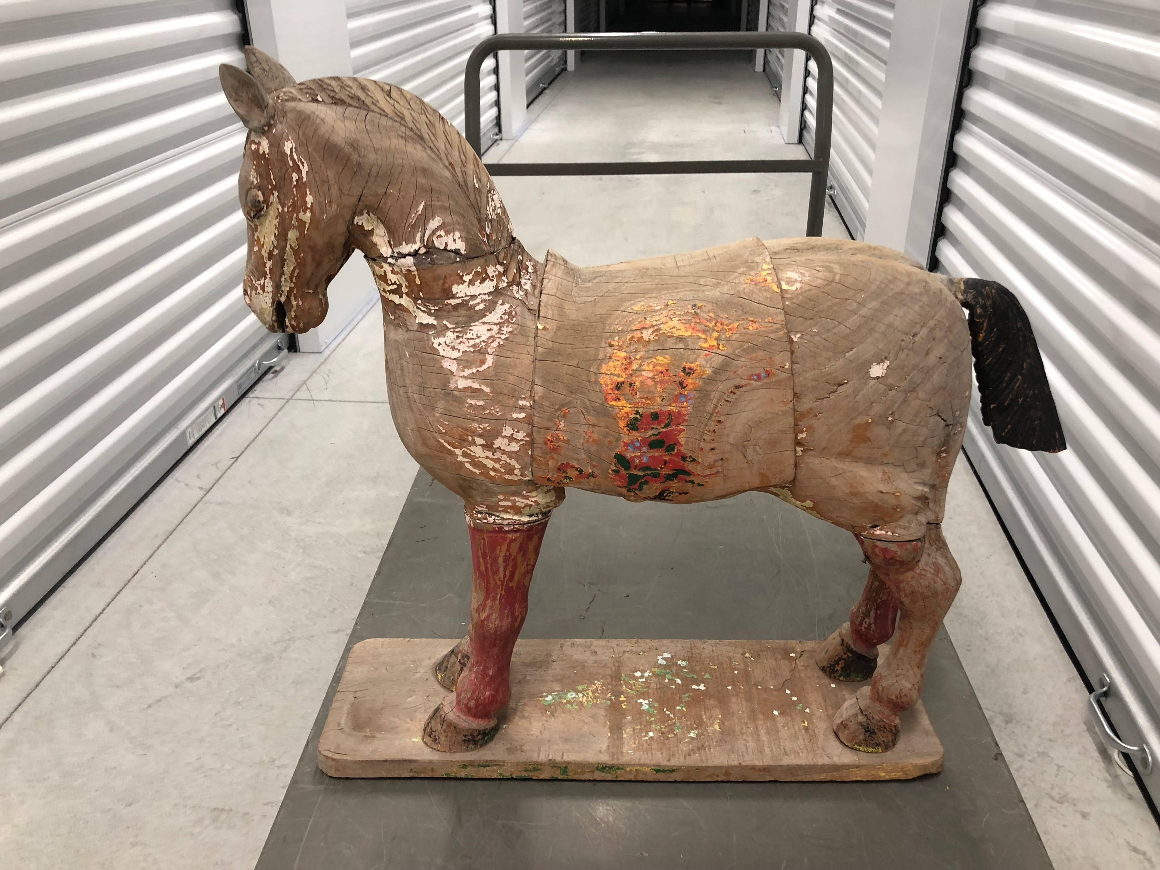 Hand-Painted Large Eastern Carved Figure of a Standing Horse