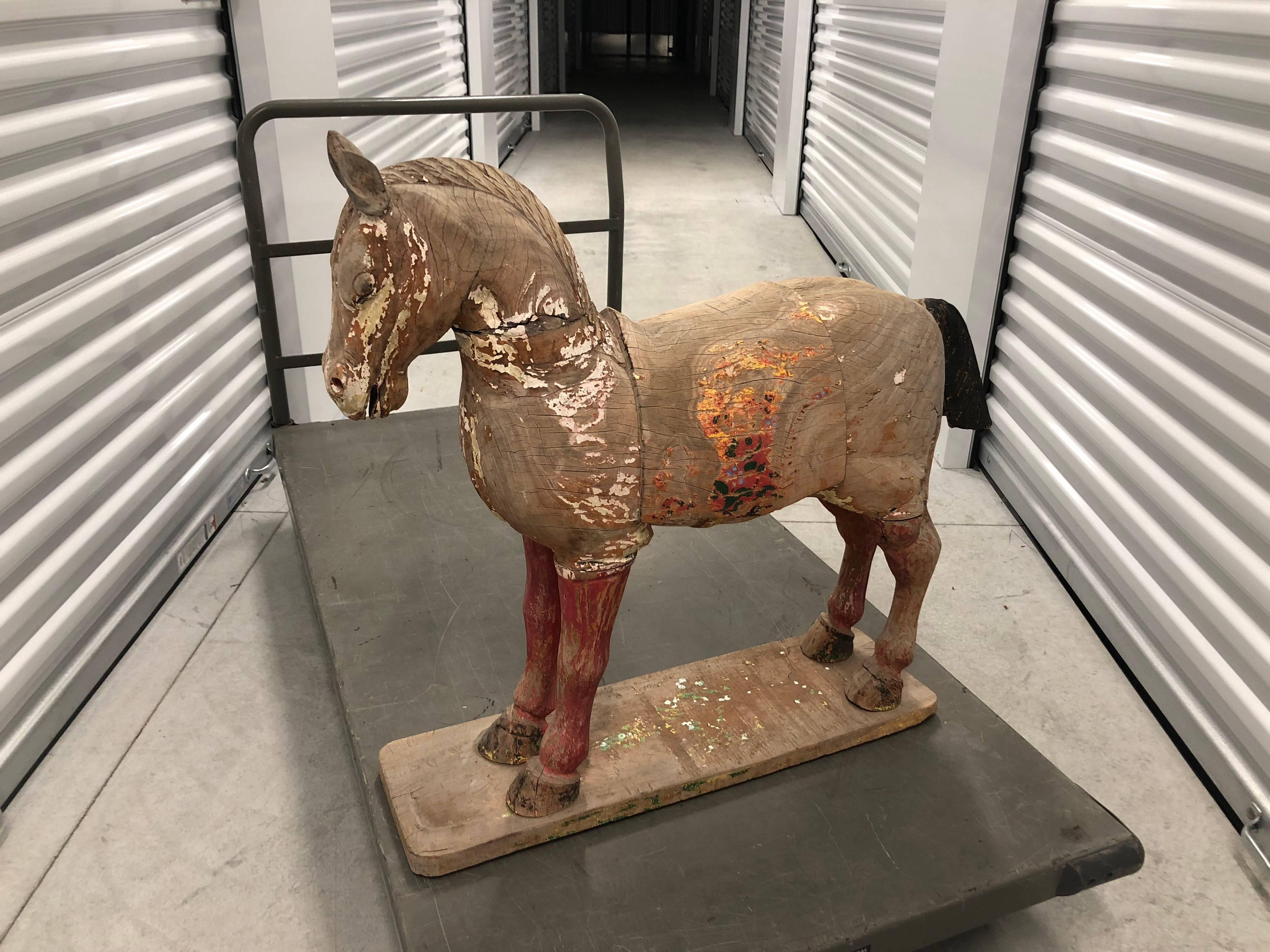 Large Eastern Carved Figure of a Standing Horse In Excellent Condition In Southampton, NY