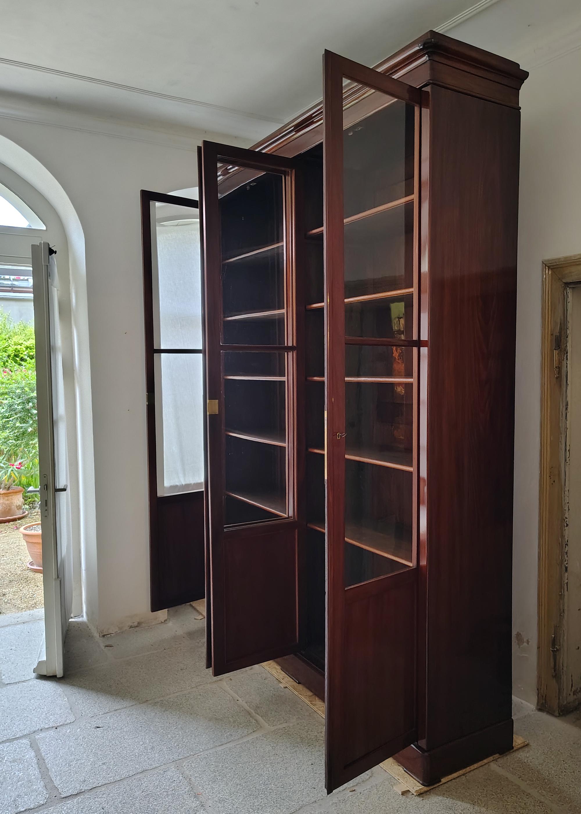 Glass Large Eatly 19th Century, Charles X , French Bookcase in Mahogany For Sale