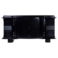Large Ebonised Art Deco Buffet with Original Lucite Hardware and Nickel Fittings