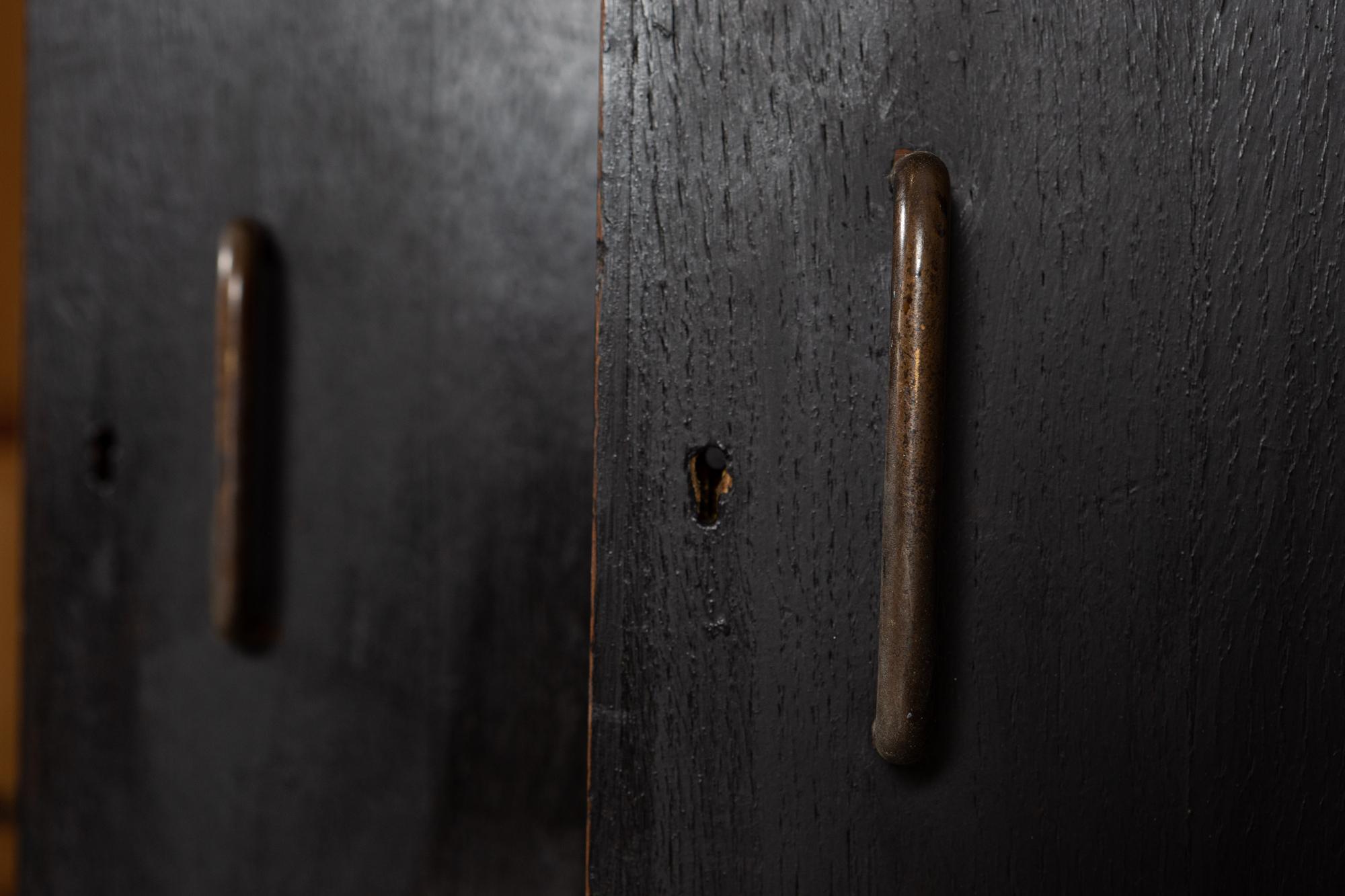 Large Ebonised English Oak Panelled Locker Cabinet 4