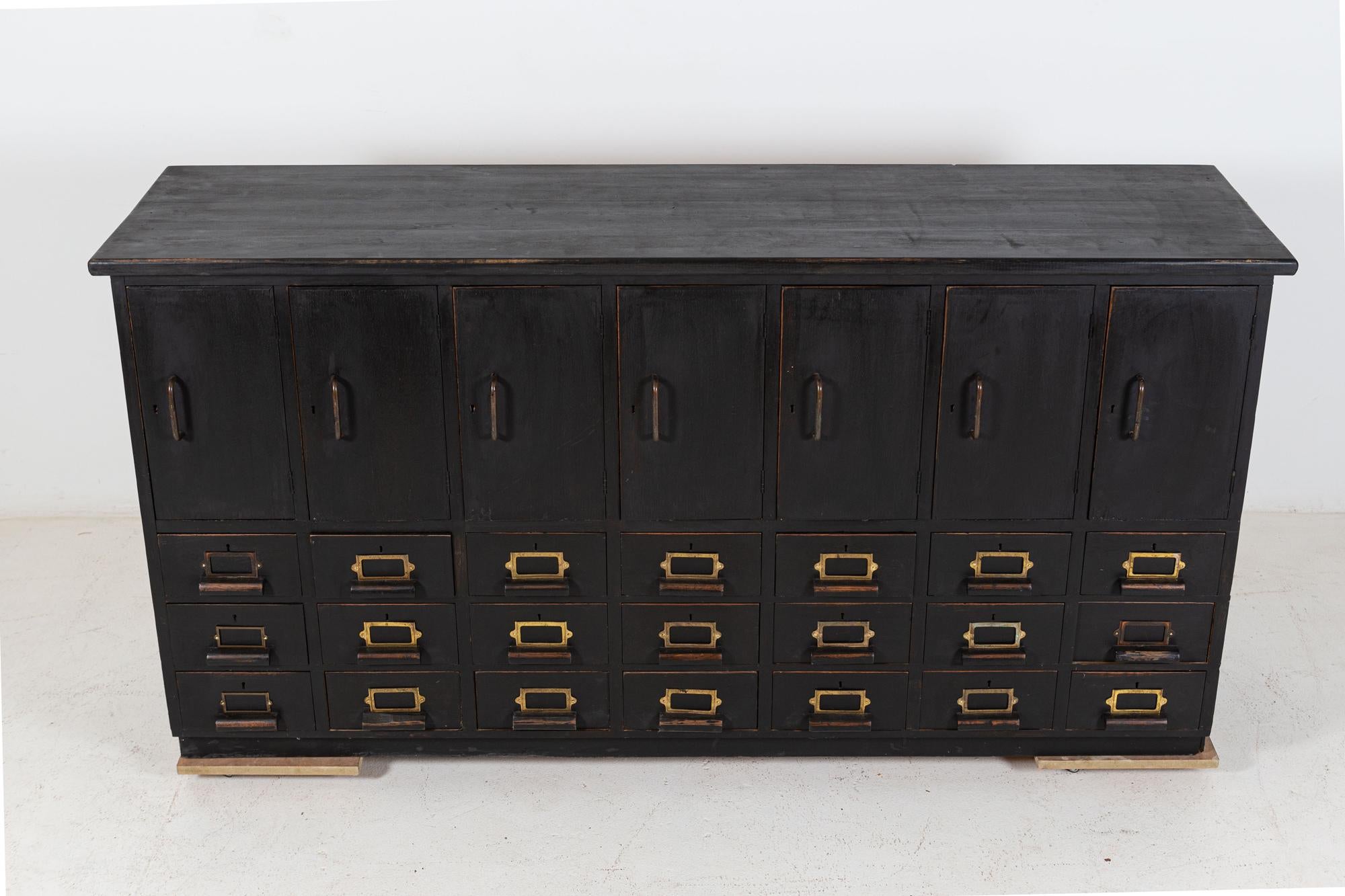 Large Ebonised English Oak Panelled Locker Cabinet 8