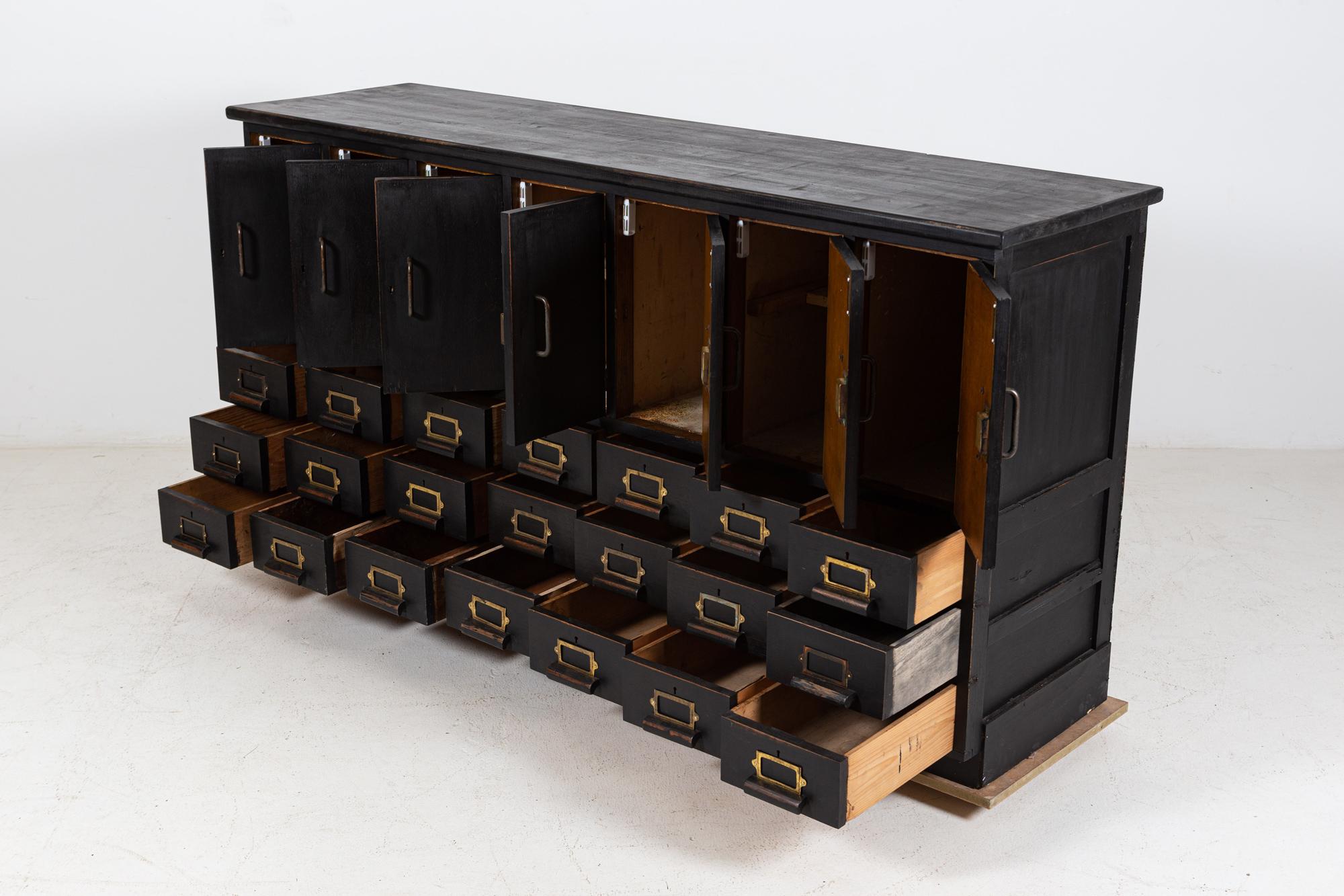 British Large Ebonised English Oak Panelled Locker Cabinet