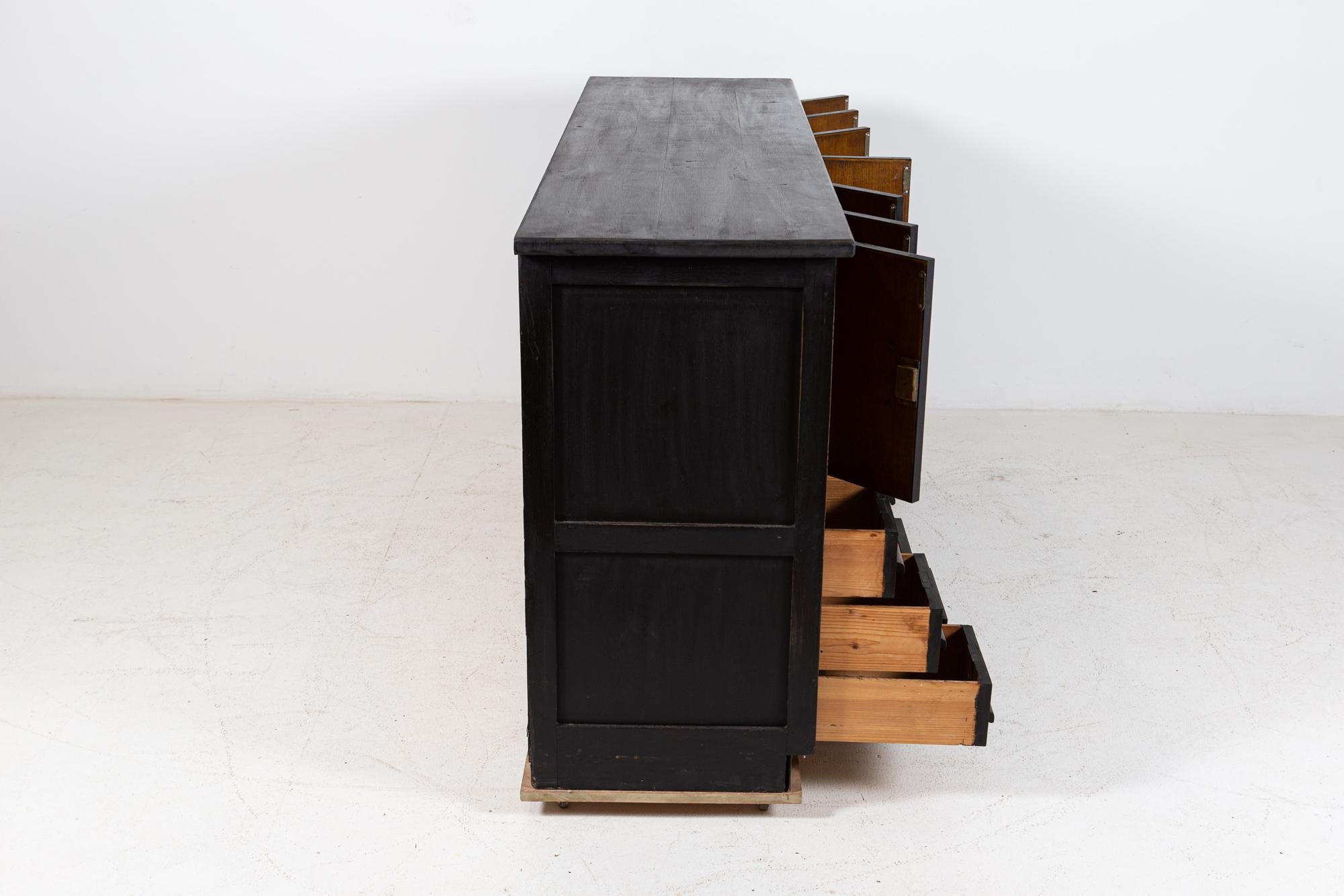 Pine Large Ebonised English Oak Panelled Locker Cabinet