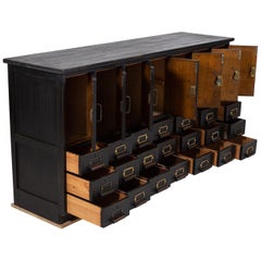 Large Ebonised English Oak Panelled Locker Cabinet