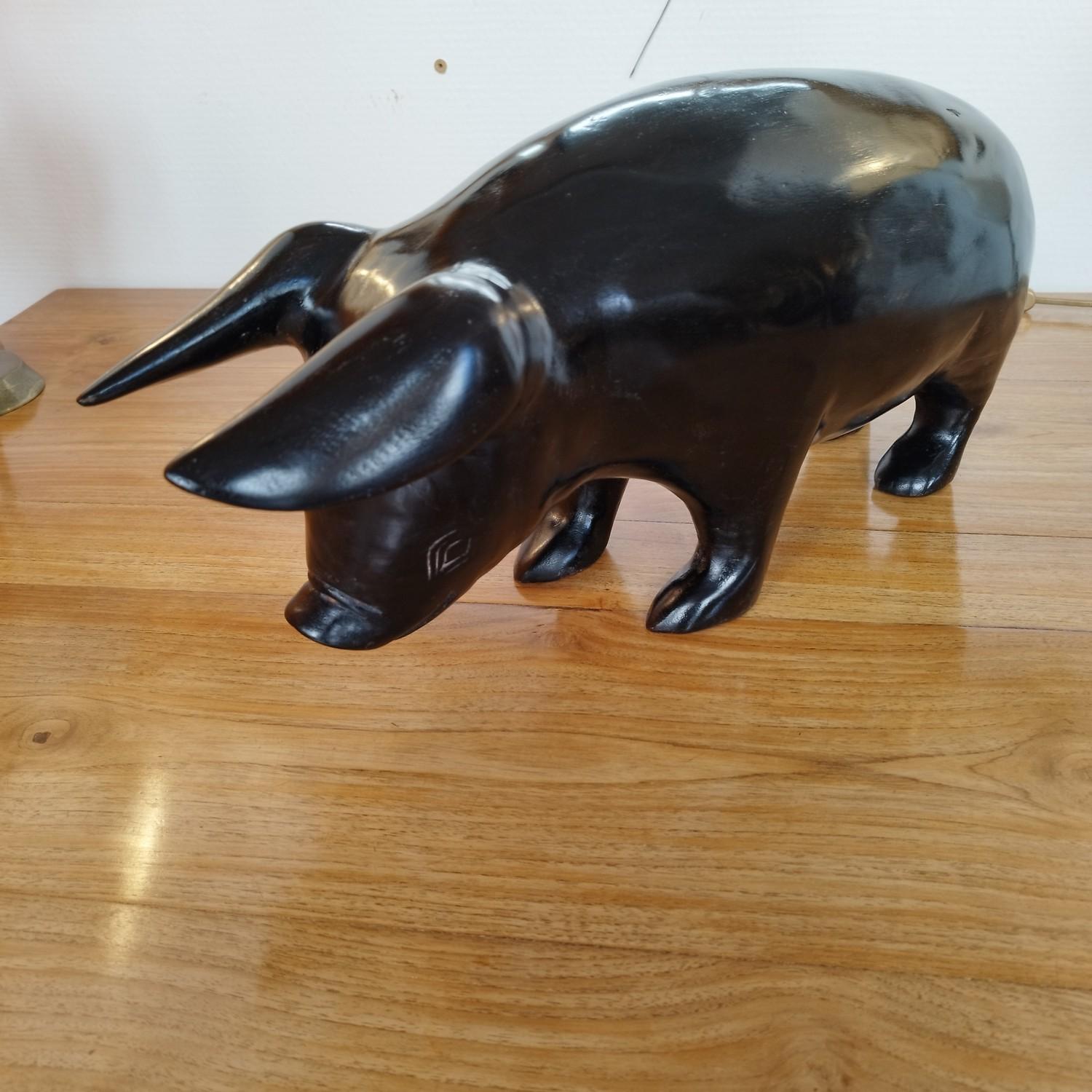 Folk Art Large ebonized wood pig