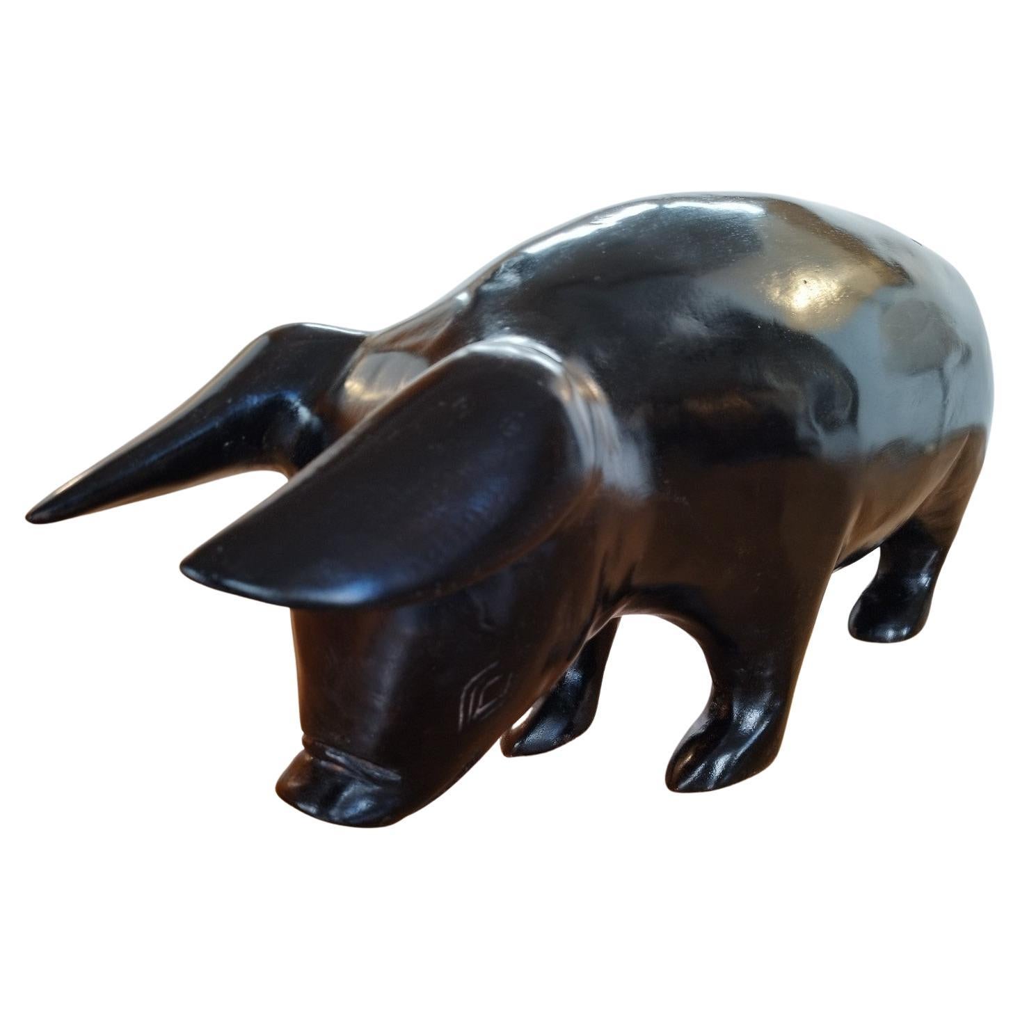 Large ebonized wood pig