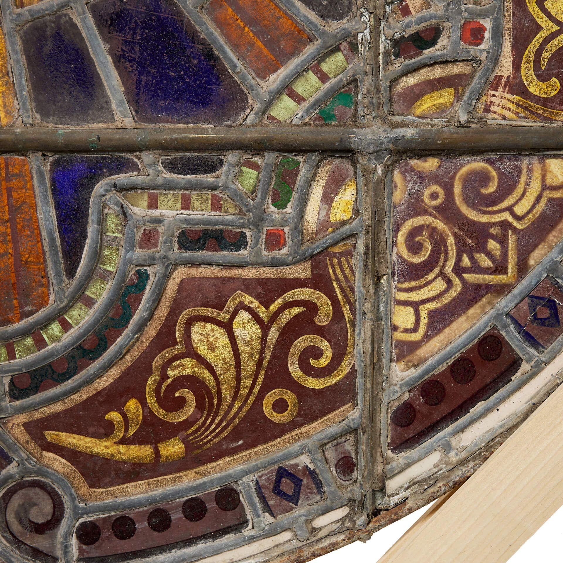 English Large Ecclesiastical 19th Century Roundel Stained Glass Panel For Sale