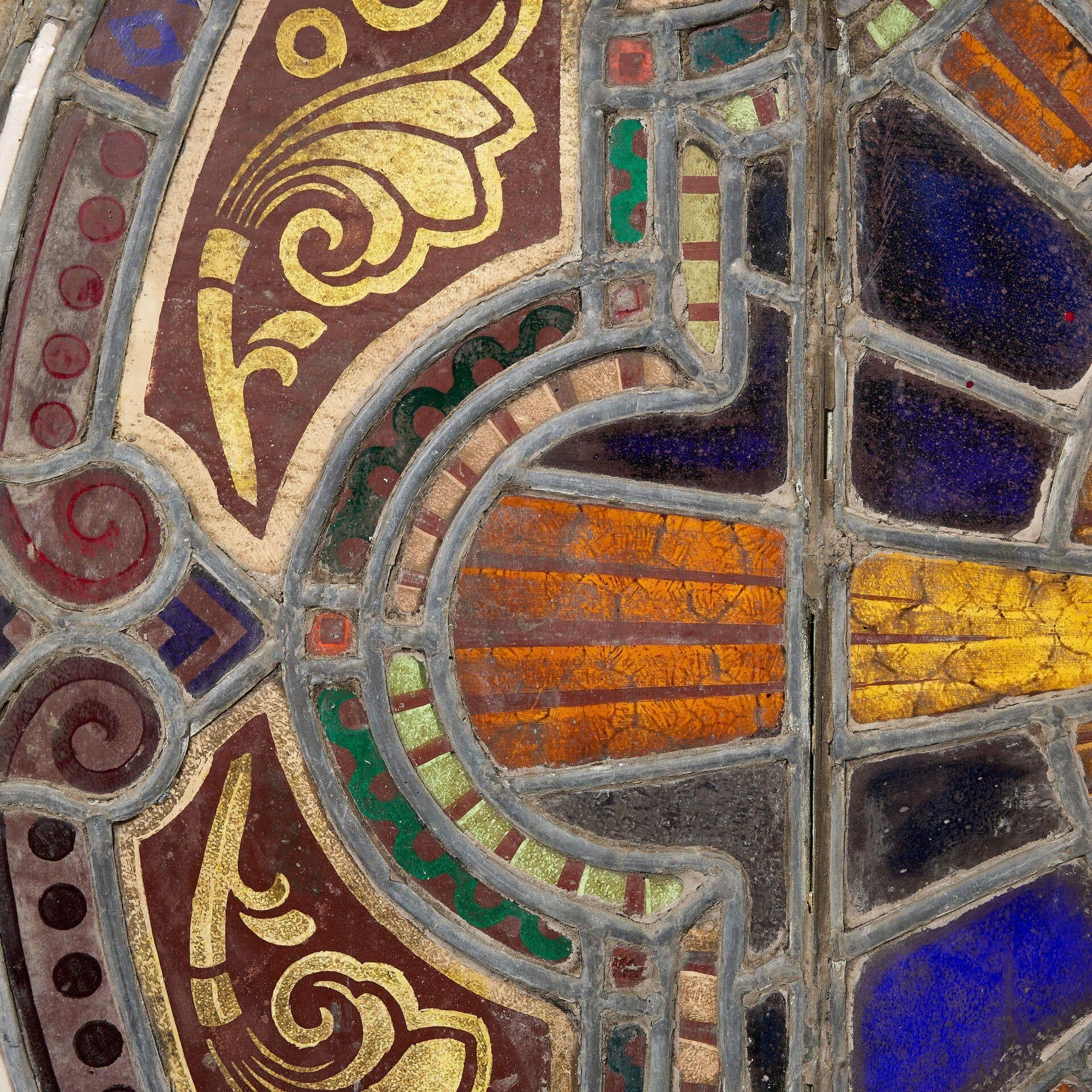 Large Ecclesiastical 19th Century Roundel Stained Glass Panel In Fair Condition For Sale In Wormelow, Herefordshire